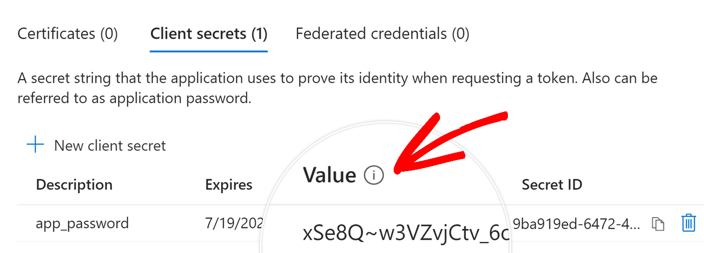 Copy Value from Client secrets Copy Value from Client secrets