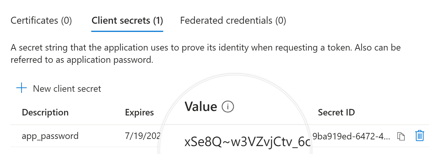 Value in Azure client secret Value in Azure client secret