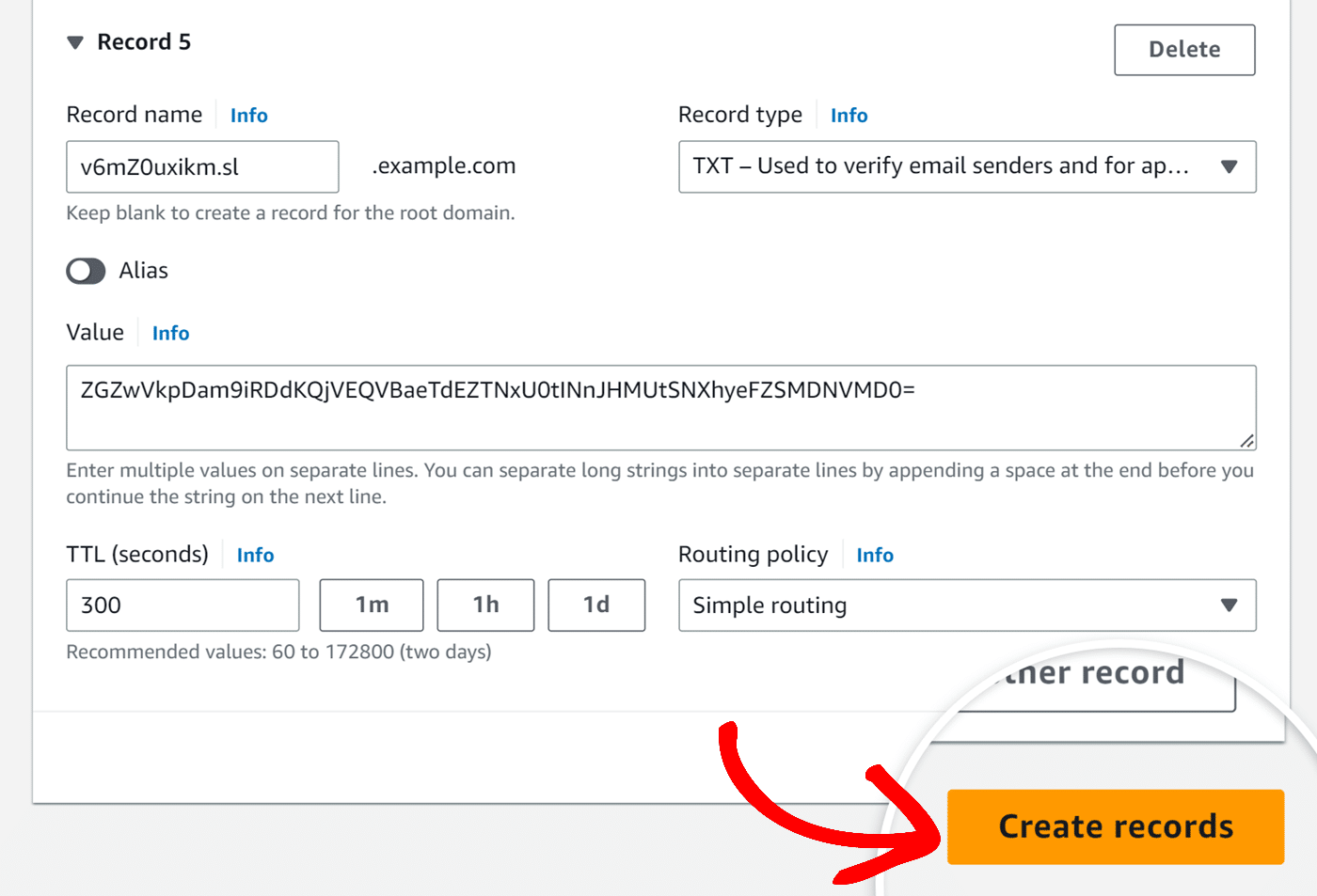 Create records button Click Create records