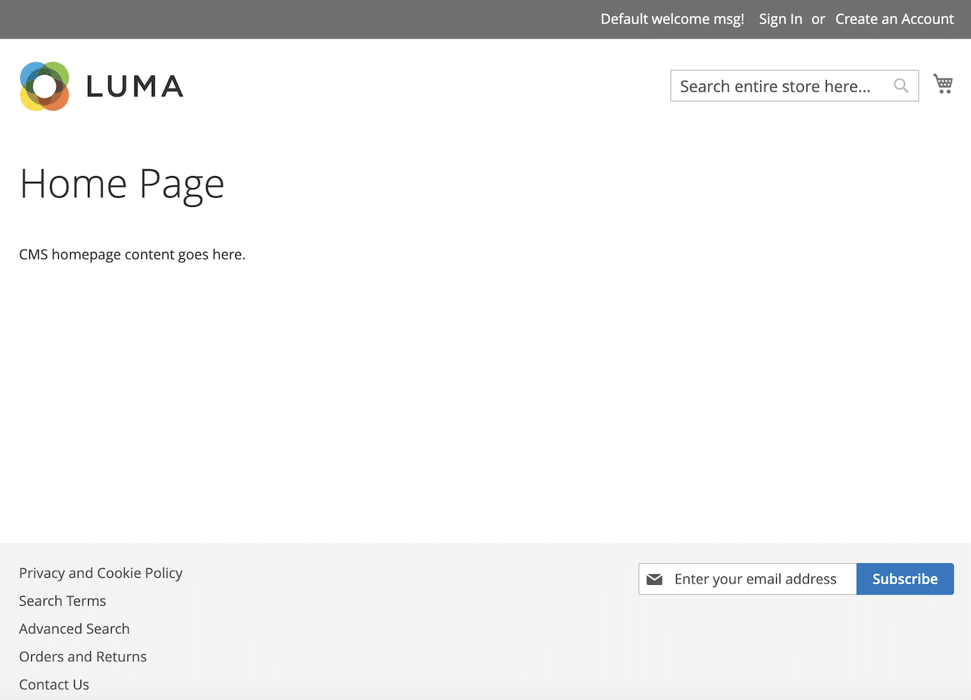 Magento Fresh Install Homepage