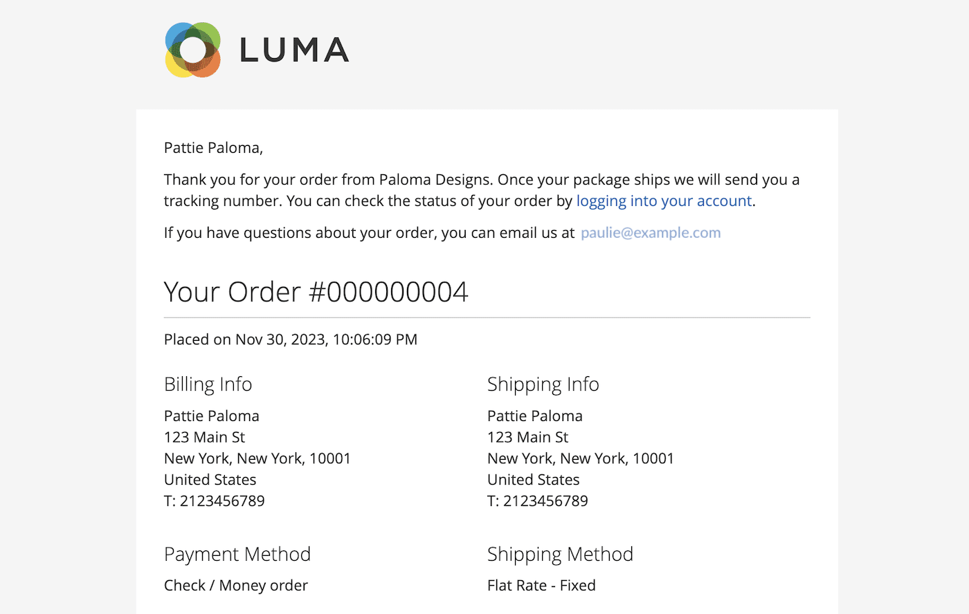 Email Sent from Magento Store