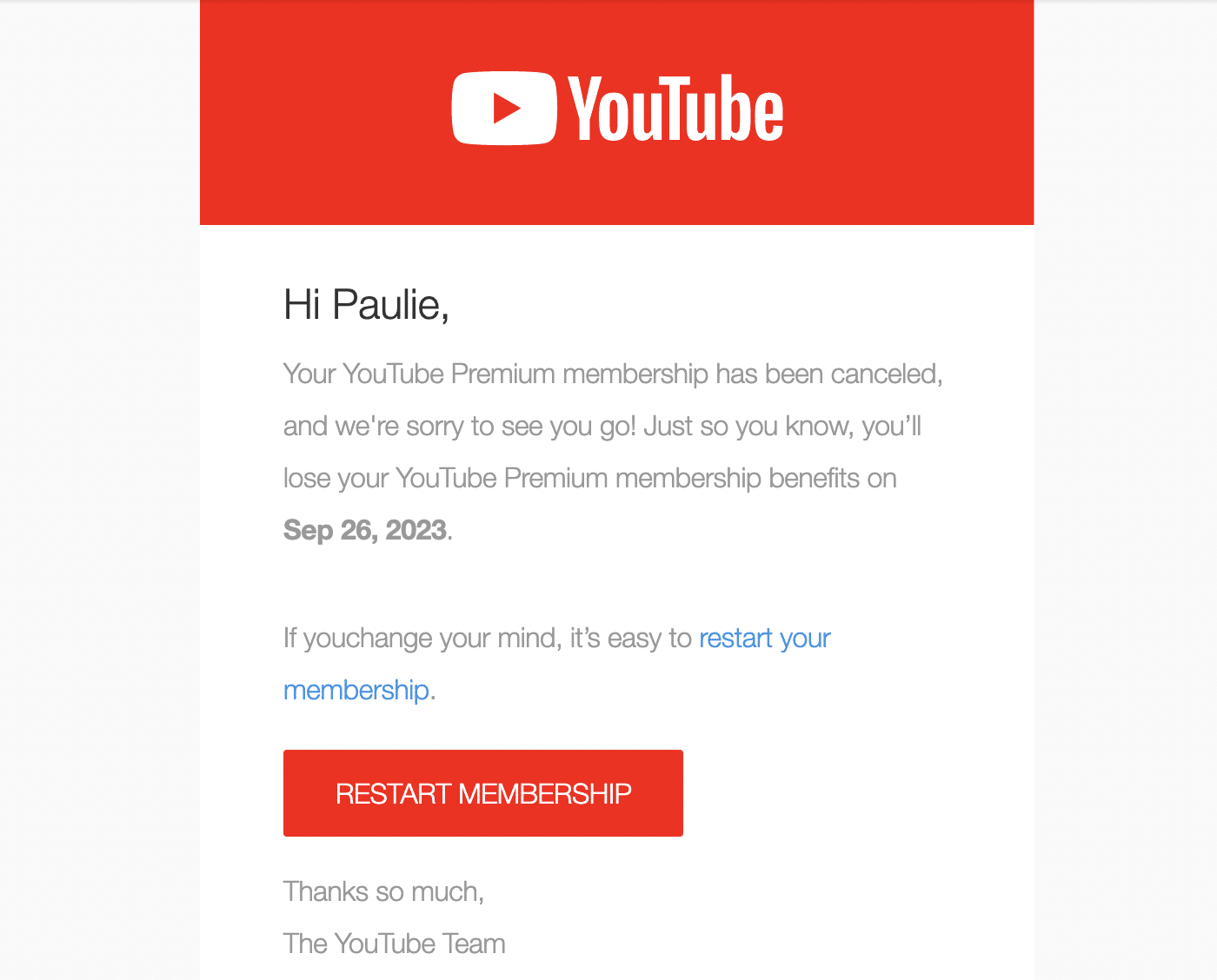 Example Cancelation Email