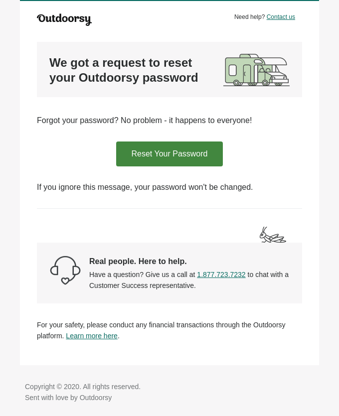 Outdoorsy password reset email