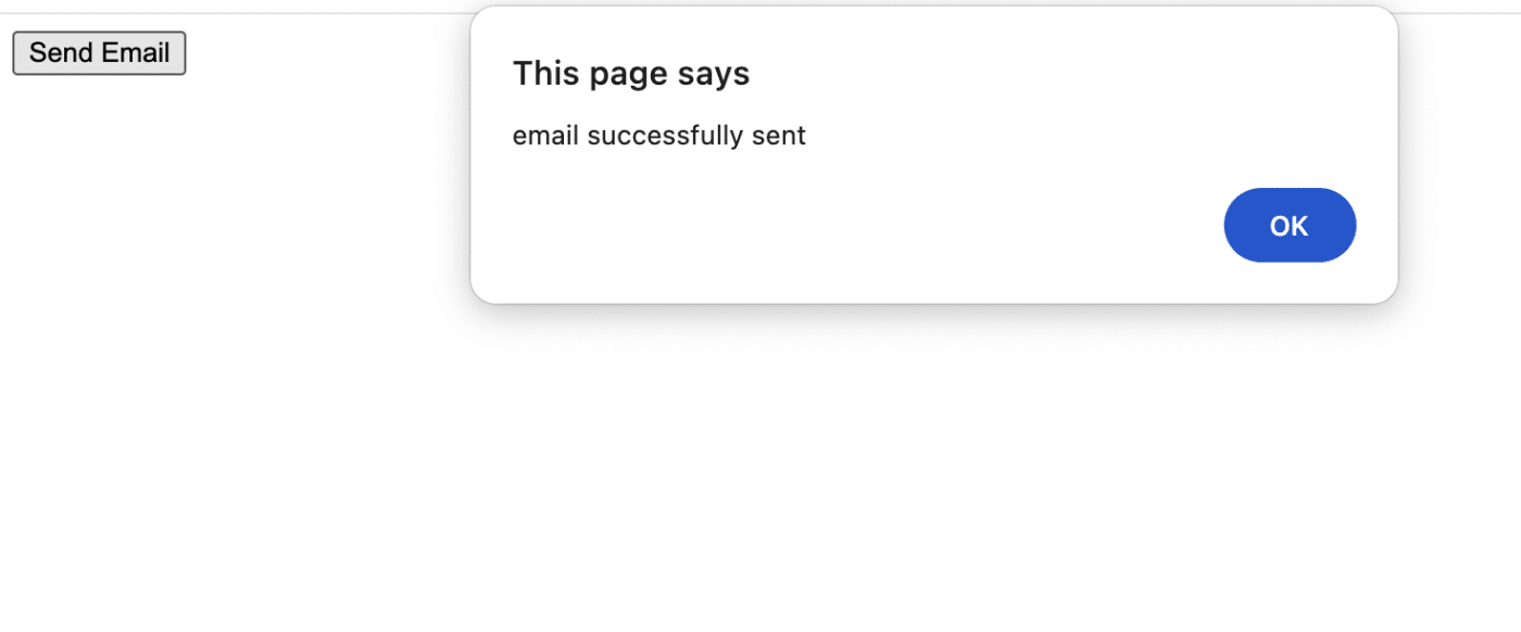 Email sent successfully alert