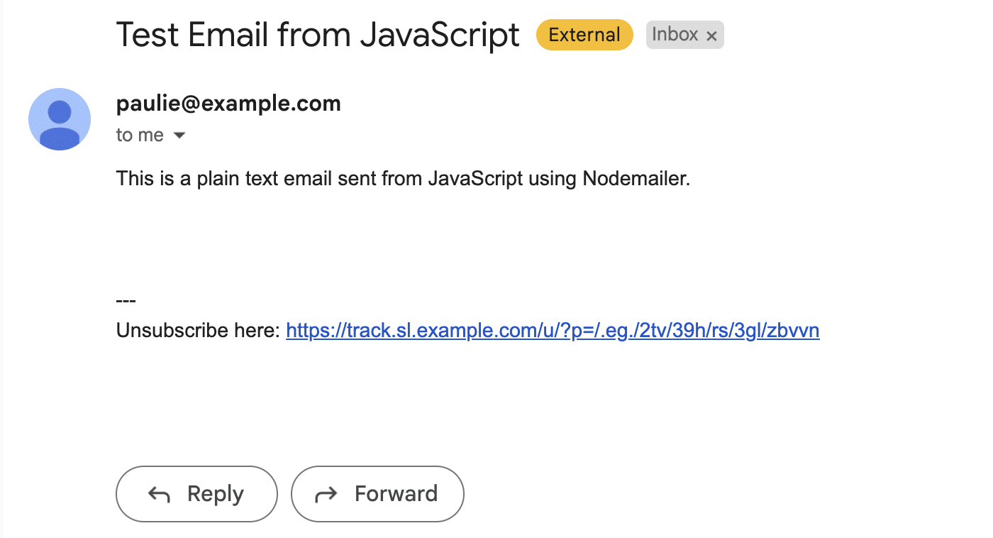 Sending plain text emails with JavaScript and nodemailer