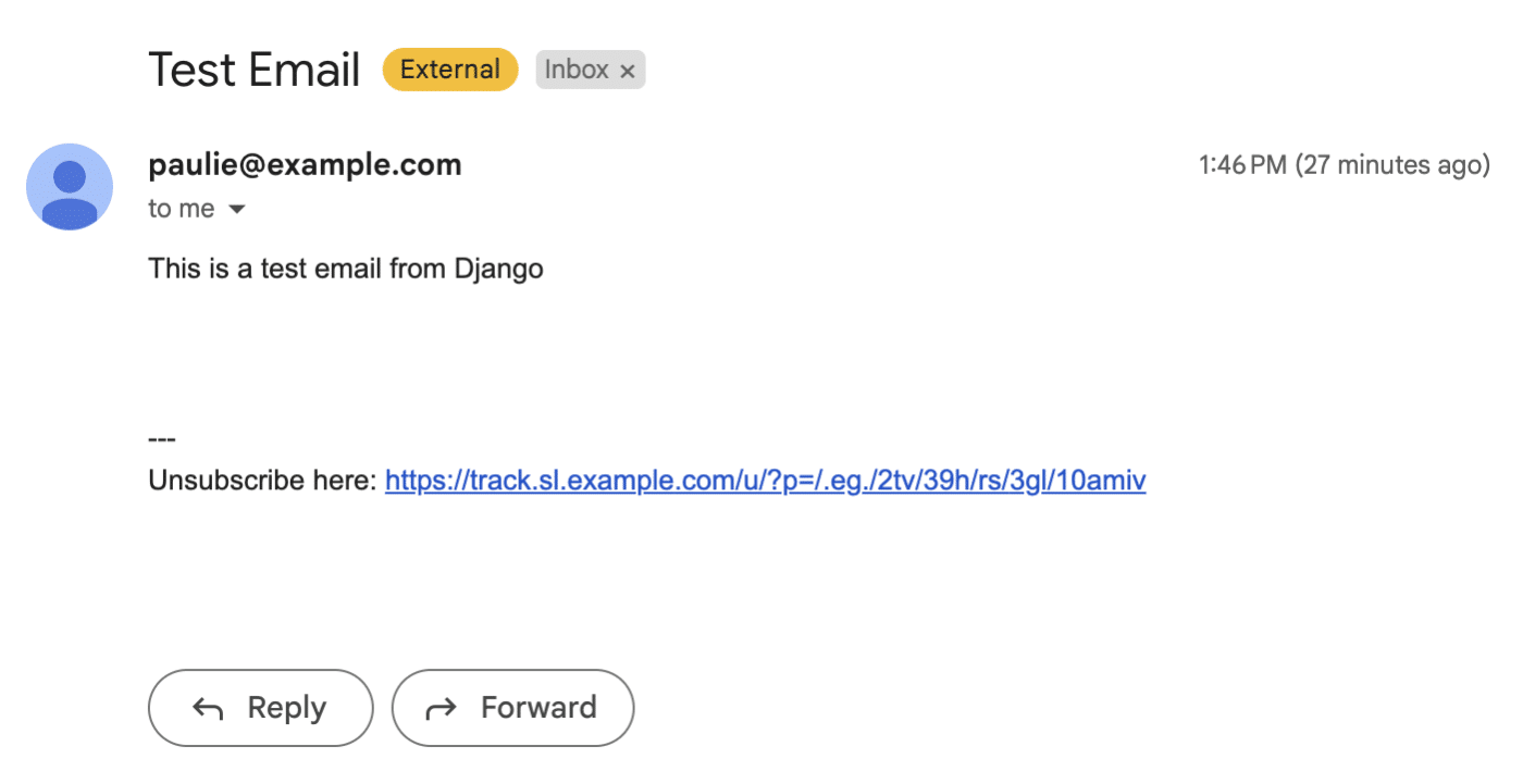 Sending a test email in Django