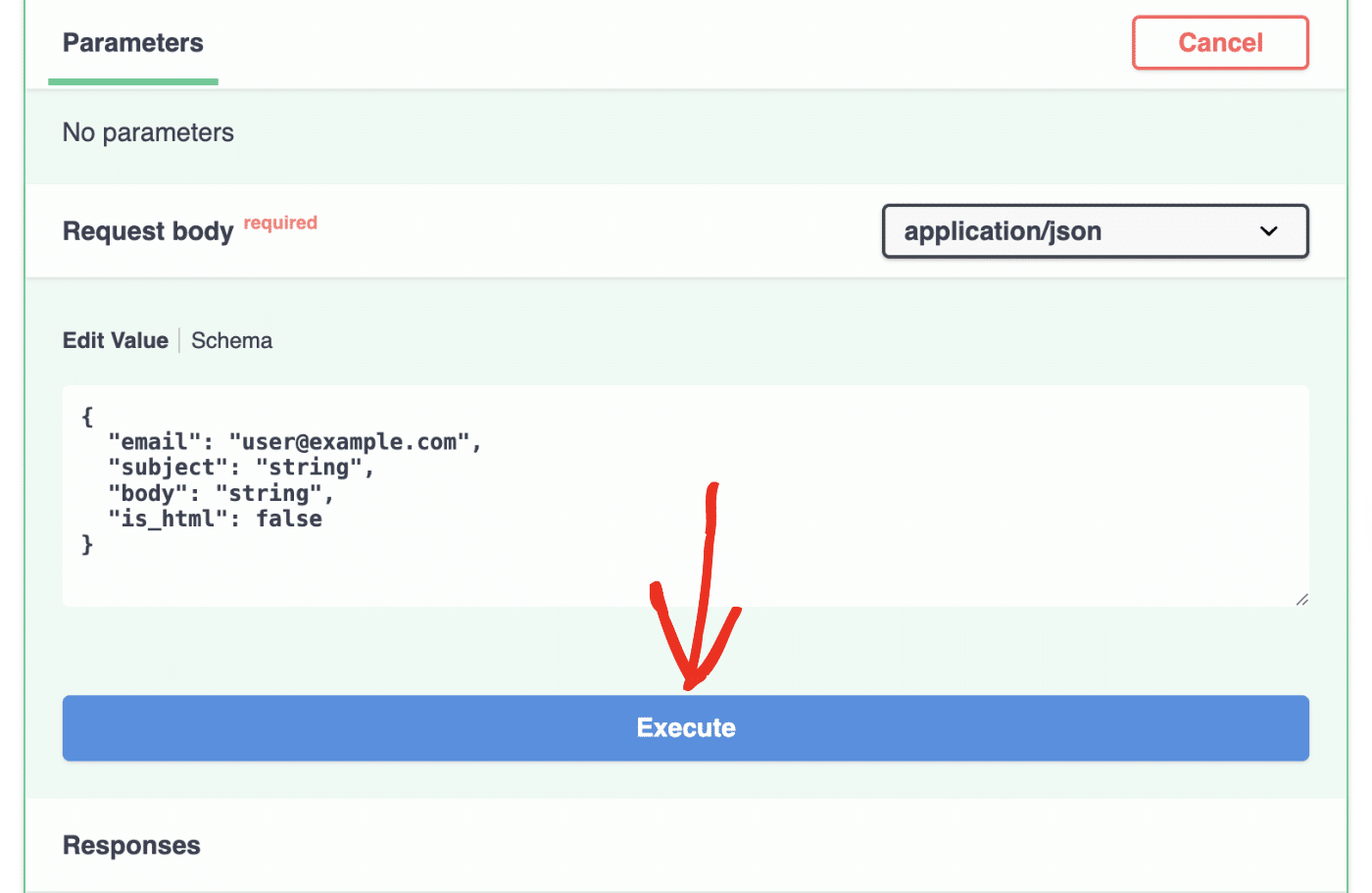 Click execute to send email in fastapi