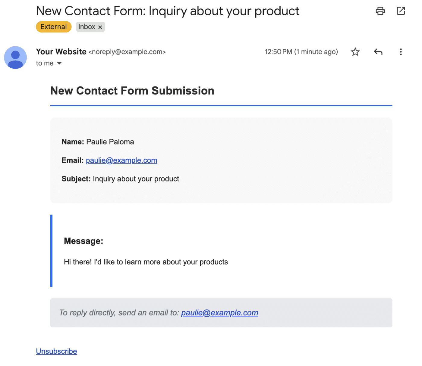 contact form in react Gmail message