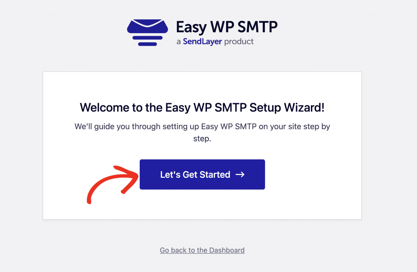 Lets Get Started button in Easy WP SMTP Setup Wizard
