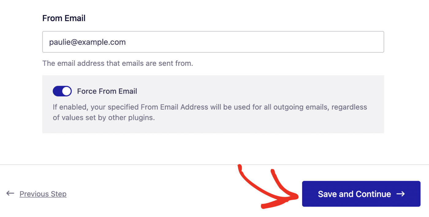 Save and Continue button in Easy WP SMTP Setup Wizard