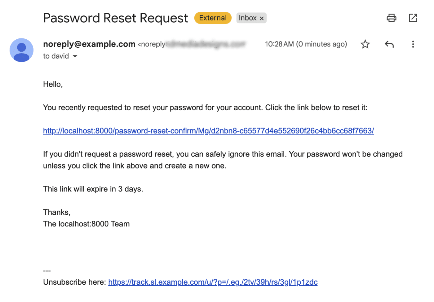 Password reset email Gmail inbox
